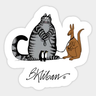 B kliban - cat leading a kangaroo Sticker